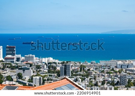 View of the port of the city of Haifa from the side of the sculpture park. A high resolution.