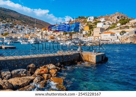View of port of Hydra in Greece.