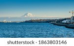 A view of the Port of Tacoma and Mount Rainier from Ruston, Washington.