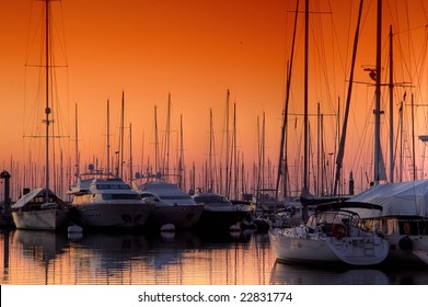 View of the port of viareggio at sunset