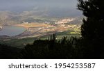 View of Portman Bay in Catagena, Murcia,Spain from Mount Ashes, where you can see the village and the regeneration of the bay