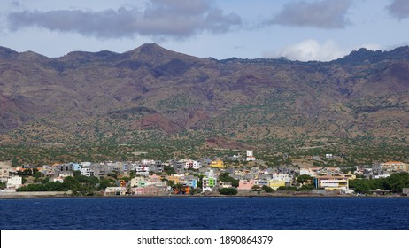 the view of Porto Novo on the island Santo Antao from a ferry, Cabo Verde, in the month of December