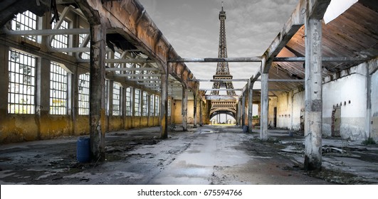View of the post-apocalyptic Eiffel Tower