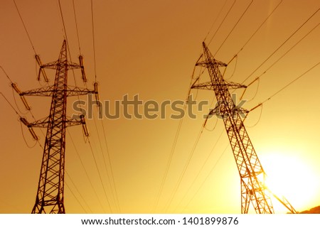 view of the power lines at sunset
