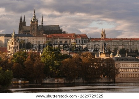 view to Prague Castle and St. Vitus Cathedral from across the river Vltava 