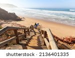 View to Praia do Amado, Beach and Surfer spot near Sagres and Lagos, Costa Vicentina Algarve Portugal