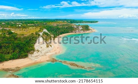 View of Praia do Espelho(Mirror Beach) on a summer day, Trancoso region, Porto Seguro, Bahia, Brazil.