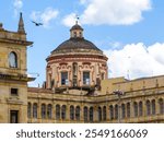 View of the Primatial Cathedral of Bogota in Bolivar Square. In Bogota, Colombia