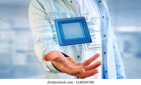 View of a Processor chip and network connection - 3d render - Powered by Shutterstock - Get 15% off with code: PIKWIZARD15