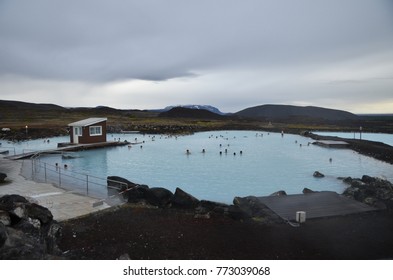 View Of Public Mývatn Nature Hot Baths In Northen Iceland