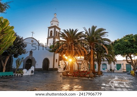 View of the public square and a side of Parroquia de San Gines, a catholic church in Arrecife, Lanzarote, Canary Islands, Spain
