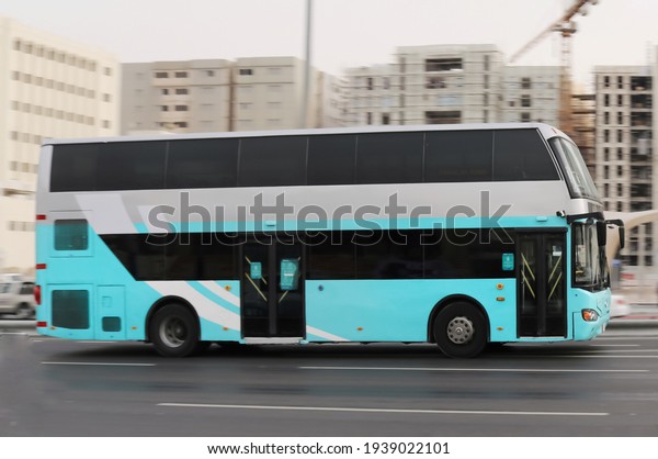 A view of\
Public Transportation Bus which connects all the major destination\
in Doha, Qatar - 15th March\
2021