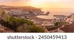View of Puerto Rico from elevated position at sunrise, Playa de Puerto Rico, Gran Canaria, Canary Islands, Spain, Atlantic, Europe
