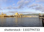 View of the Pushkinsky Andreevsky Bridge and the Moskva River. Moscow, Russia