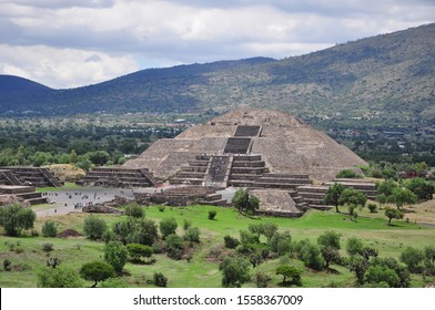 View of the pyramid of the moon at aztec pyramid Teotihuacan, ancient Mesoamerican city in Mexico, located in the Valley of Mexico, near of Mexico City, Mexico. - Shutterstock ID 1558367009