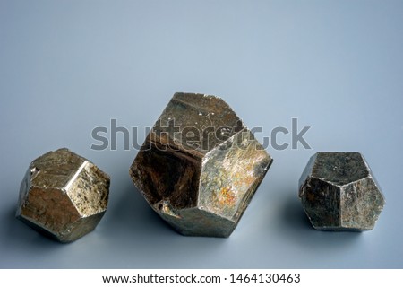 View of the pyrite group. Pyrite is a very common mineral found in a wide variety of geological formations from sedimentary deposits to hydrothermal veins and as a constituent of metamorphic rocks.