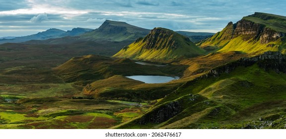 View from The Quarings, Isle of Skye, Scotland, Mountain View, Sunrise over Skye, Dramatic Sky   