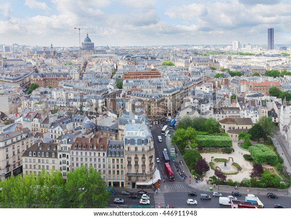 view\
of Quartier Latin of Paris city from above,\
France