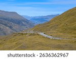 View to Queenstown from Crown Range Road Scenic Lookout on New Zealand