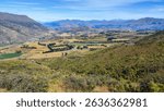 View to Queenstown from Crown Range Road Scenic Lookout on New Zealand