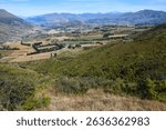 View to Queenstown from Crown Range Road Scenic Lookout on New Zealand