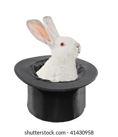 A View Of A Rabbit In A Top Hat Isolated On White Background