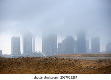 The View Of Raining Clouds Of Colombo Cityscape (misty Morning) From Colombo International Financial City (Port City), Sri Lanka Lank On 28th October 2021.