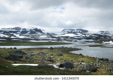 View Of Rallarvegen. Famous Bicycle Trail On Hardangervidda Plateau Leads You Along The Bergen Railway Line From Haugastøl To Flåm. Norway