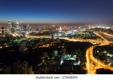 View Of Ramenki District At Night, Moscow