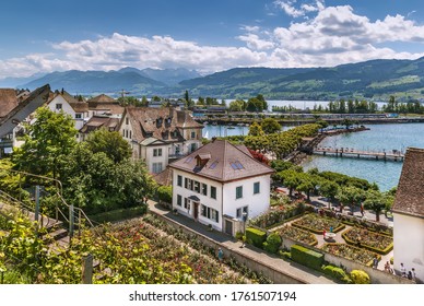 View of Rapperswil and zurich lake from the castle walls, Switzerland