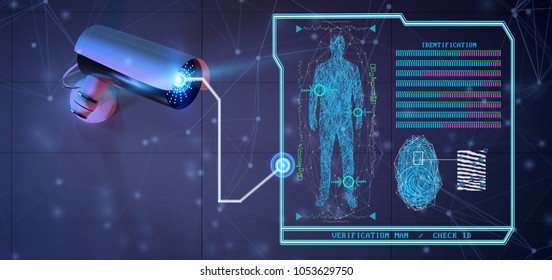 View of a Recognition and detection software on a security camera system - 3d rendering