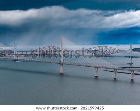 View Of The Red Forth Bridge Spanning The Firth Of Forth Near Edinburgh, Scotland
