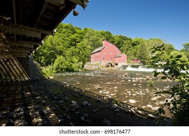 A view of the Red Mill from underneath the Main St. Bridge in Clinton, New Jersey. 
