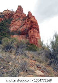 View Of The Red Rock Hoodoos Of Sedona, Arizona On The Bear Mountain Trail.  