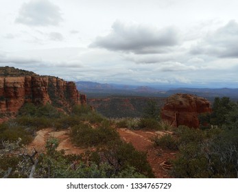 View Of The Red Rocks Of Sedona, Arizona On Bear Mountain Trail.  