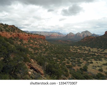 View Of The Red Rocks Of Sedona, Arizona On Bear Mountain Trail.  