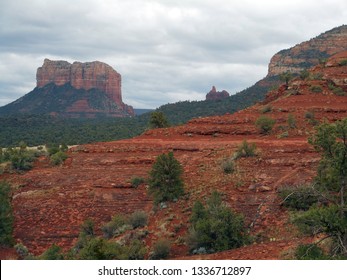 View Of The Red Rocks Of Sedona, Arizona On Bear Mountain Trail.  