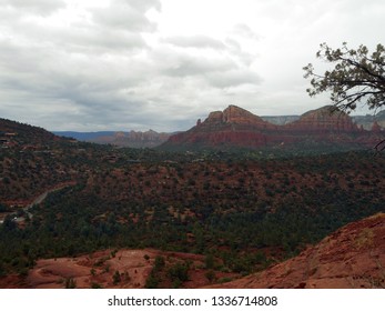 View Of The Red Rocks Of Sedona, Arizona On Bear Mountain Trail.  