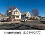 A view of residential houses along the street, Brighton city, Massachusetts, USA