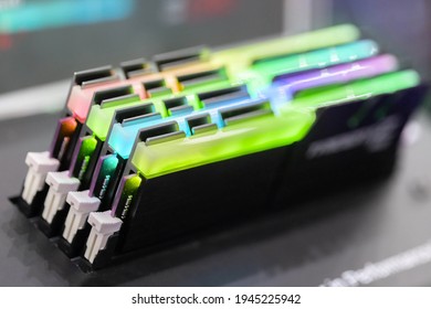 View of RGB Computer Ram in a Slot - Shutterstock ID 1945225942