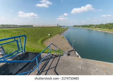 View Of The Rhine River Canal At Lock. Alsace, France.