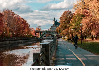 View of Rideau Canal in Autumn from Walking Path