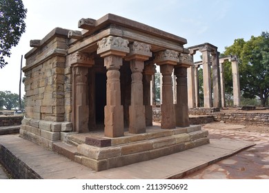 View from Right of  Temple 17 an ancient Buddhist monument at Sanchi, Sanchi monuments, World Heritage Site, Madhya Pradesh, India. 