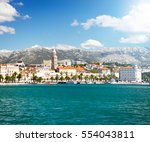 View of Riva and Old Town Split in Dalmatia region, Croatia. Ancient Diocletian
