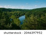 View of the river with Canoes between the surrounding forests in Beavers Bend State Park, Oklahoma