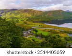 View of River Derwent and Derwentwater lake, in the Lake District, Cumbria, England, UK