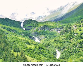 View of the river force in the alpine valley.