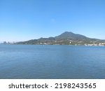 The view of the river with the mountain and sky in Tamsui in New Taipei City in Taiwan