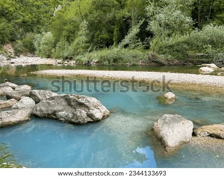 View of river with sulfur water in the Marche region, Italy