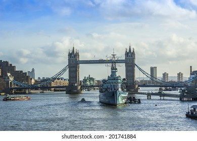 View of River Thames and Tower Bridge late at night. London, England.